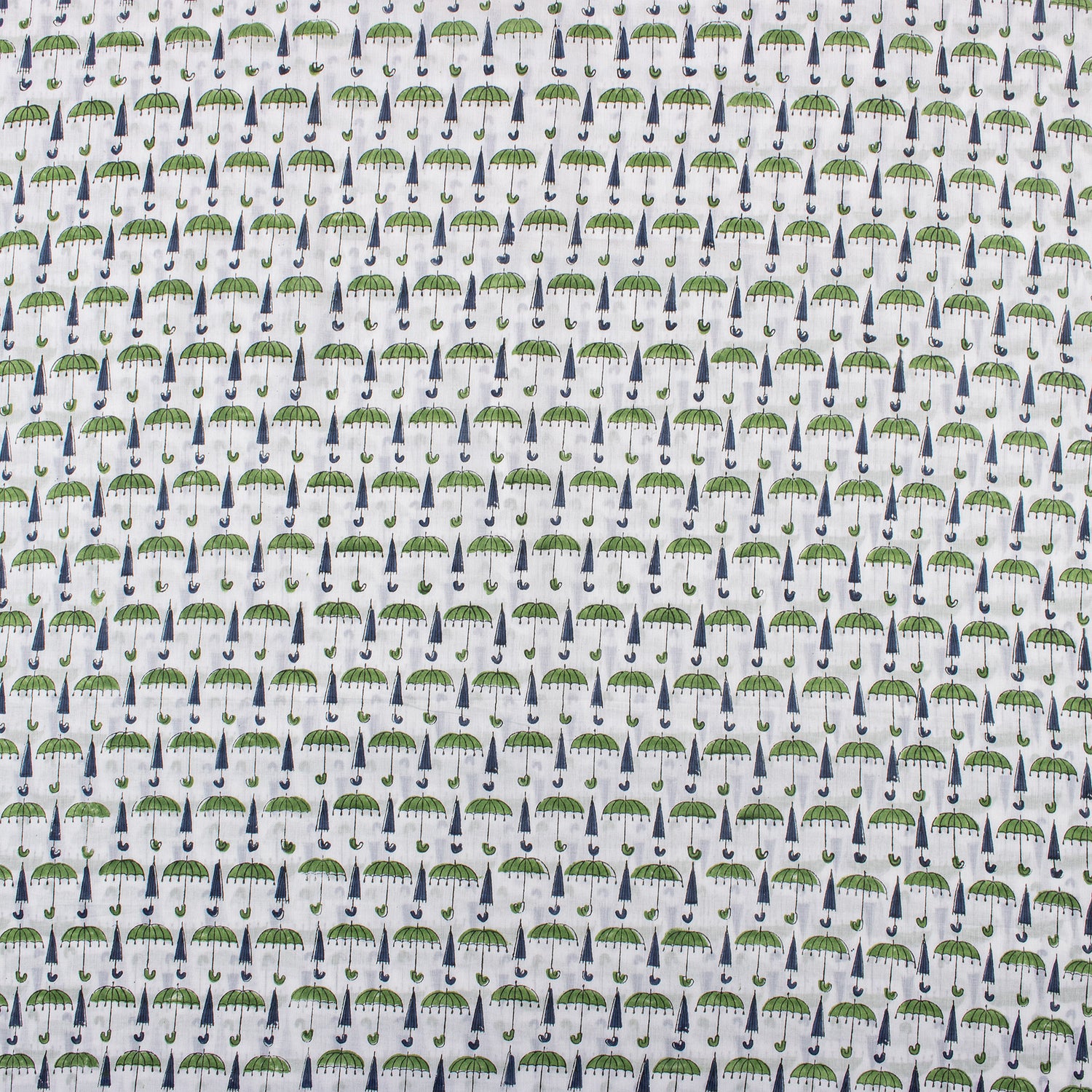 Green Umbrella Hand Block Printed Fabric