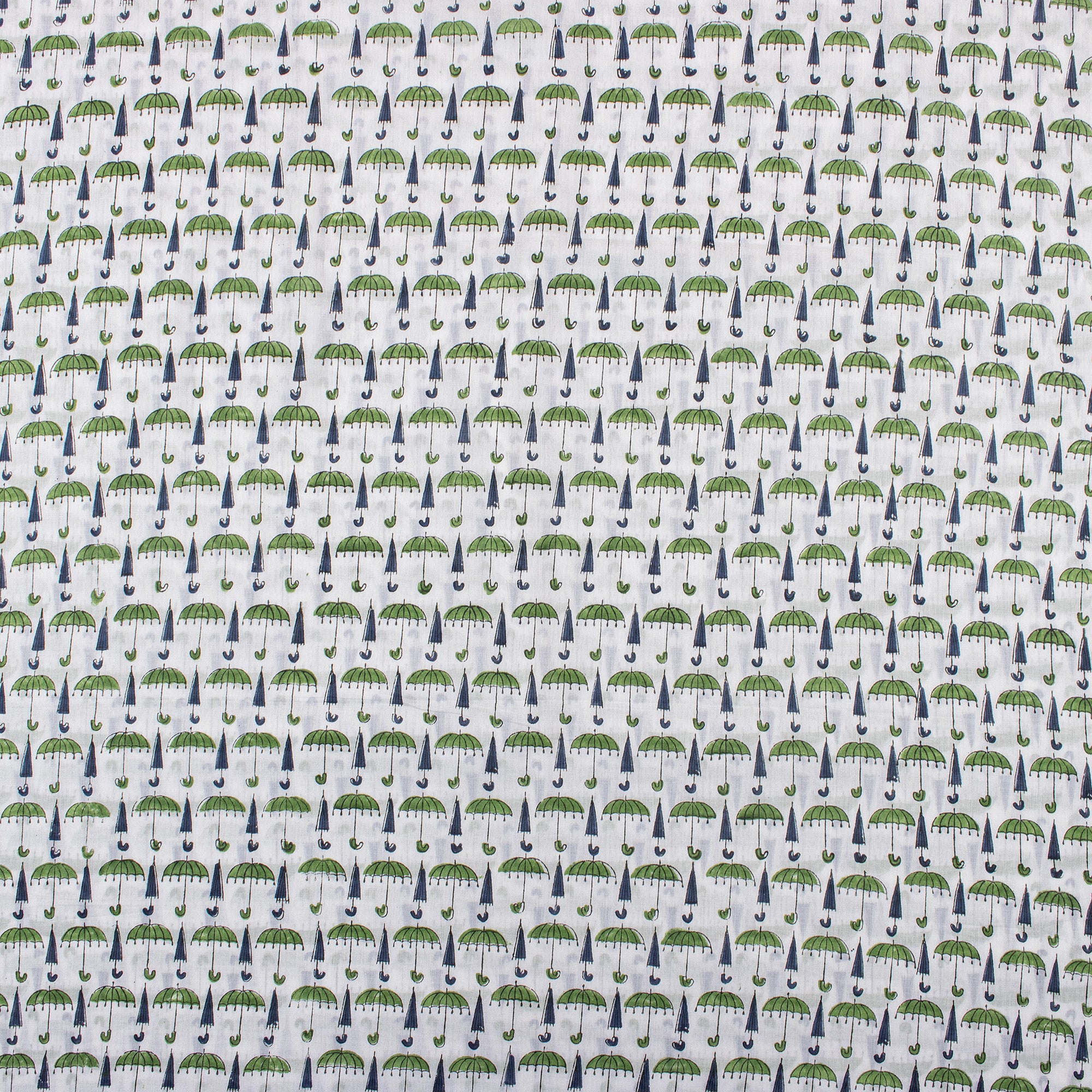 Green Umbrella Hand Block Printed Fabric