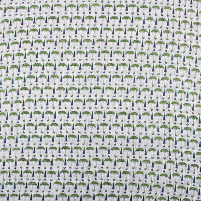 Green Umbrella Hand Block Printed Fabric