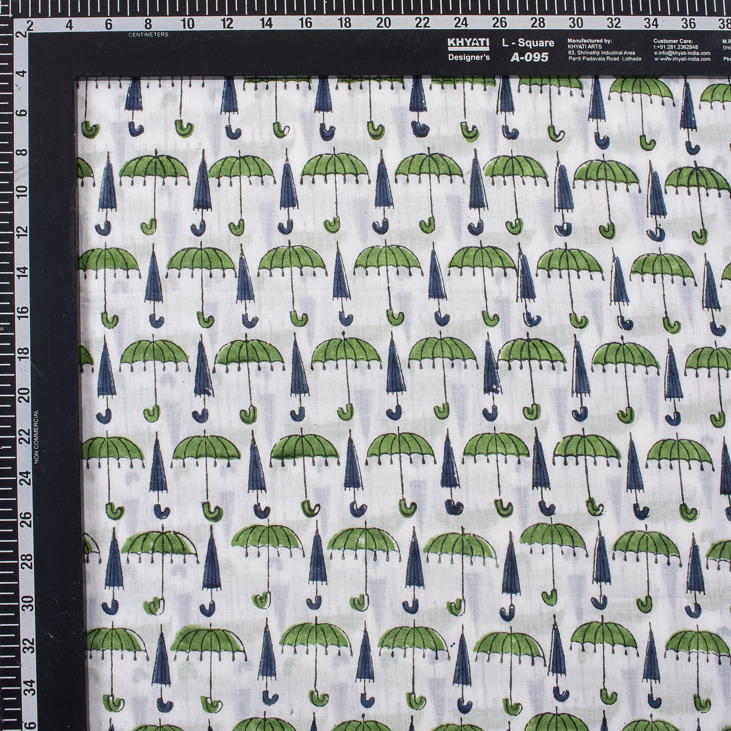 Green Umbrella Hand Block Printed Fabric