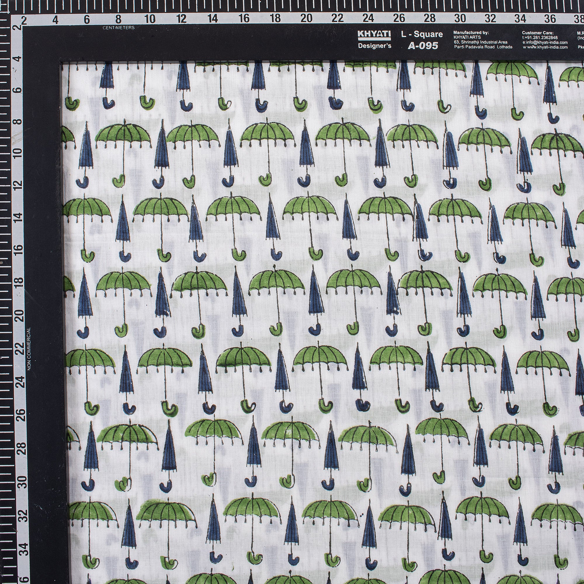 Green Umbrella Hand Block Printed Fabric