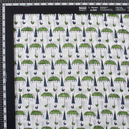 Green Umbrella Hand Block Printed Fabric