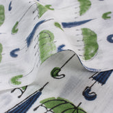 Green Umbrella Hand Block Printed Fabric