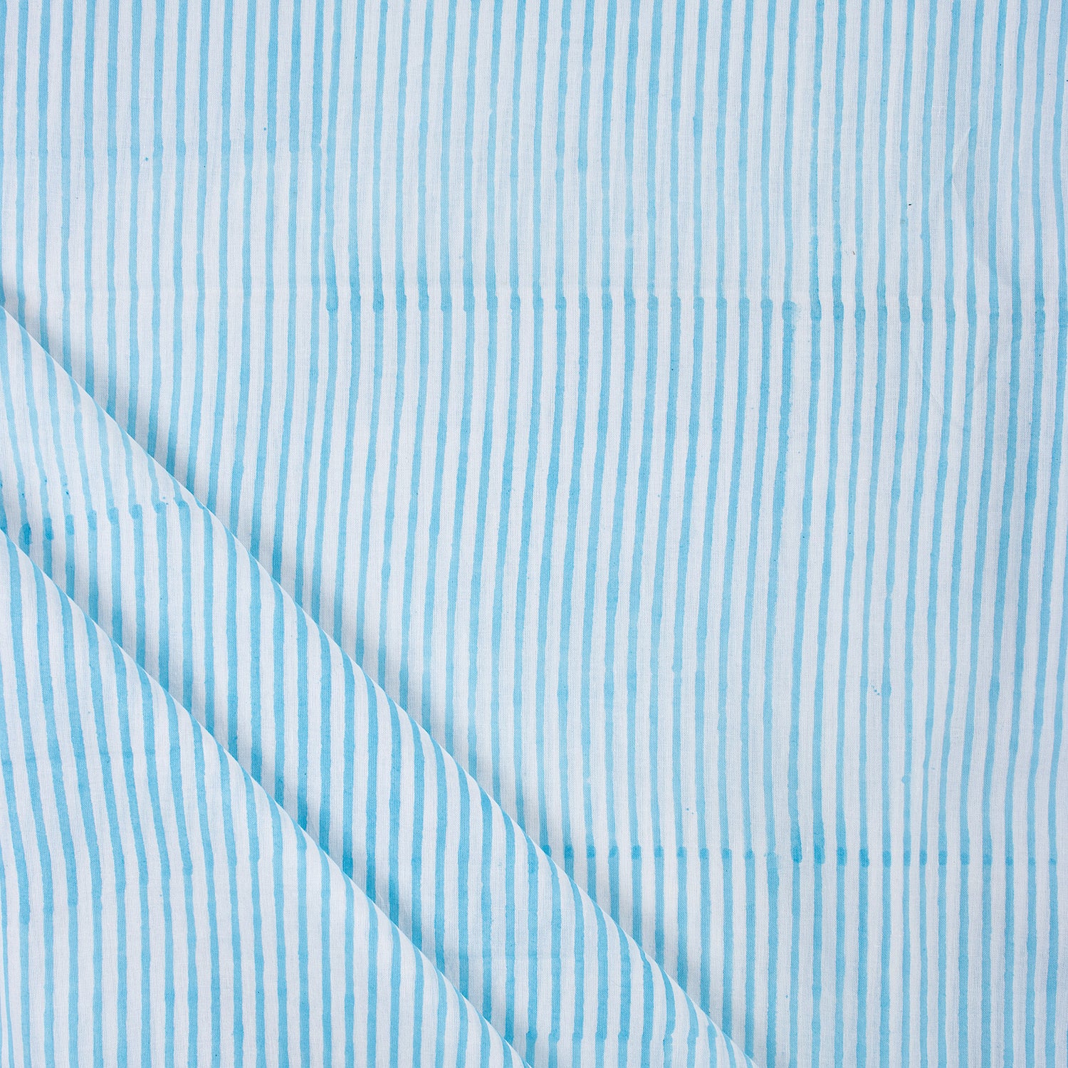 Hand Block Printed Blue Stripe Cotton Fabric Online