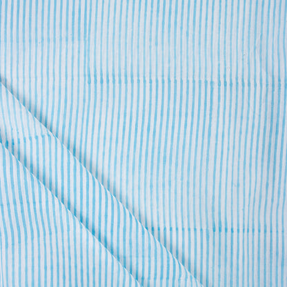 Hand Block Printed Blue Stripe Cotton Fabric Online