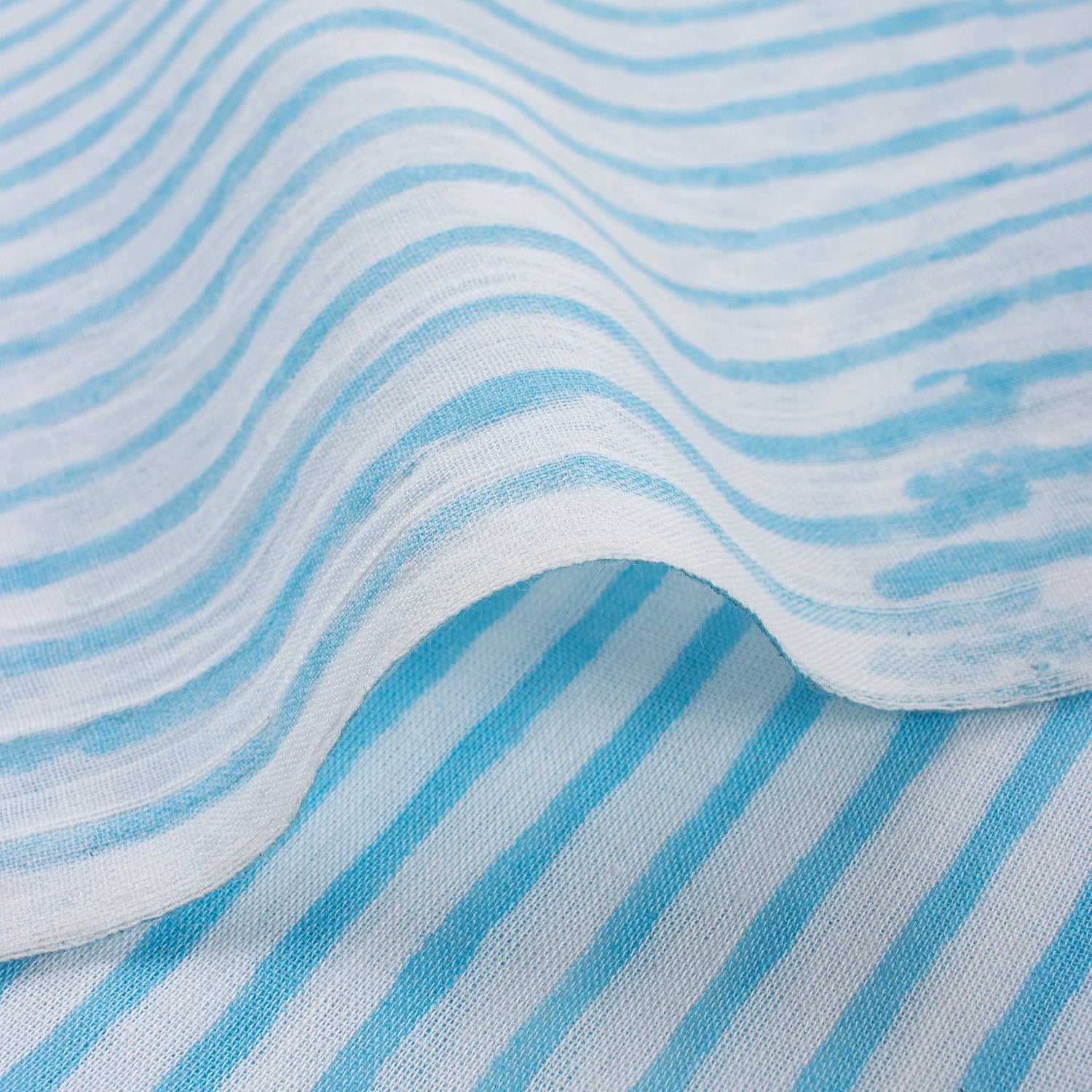 Hand Block Printed Blue Stripe Cotton Fabric Online