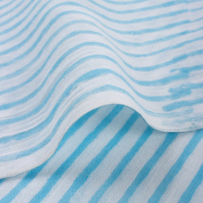 Hand Block Printed Blue Stripe Cotton Fabric Online
