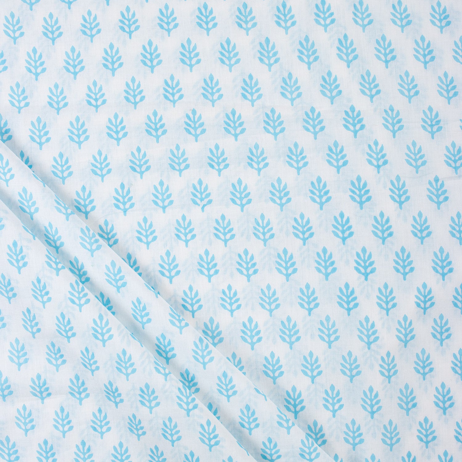 Blue Booti Hand Block Printed Running Fabric