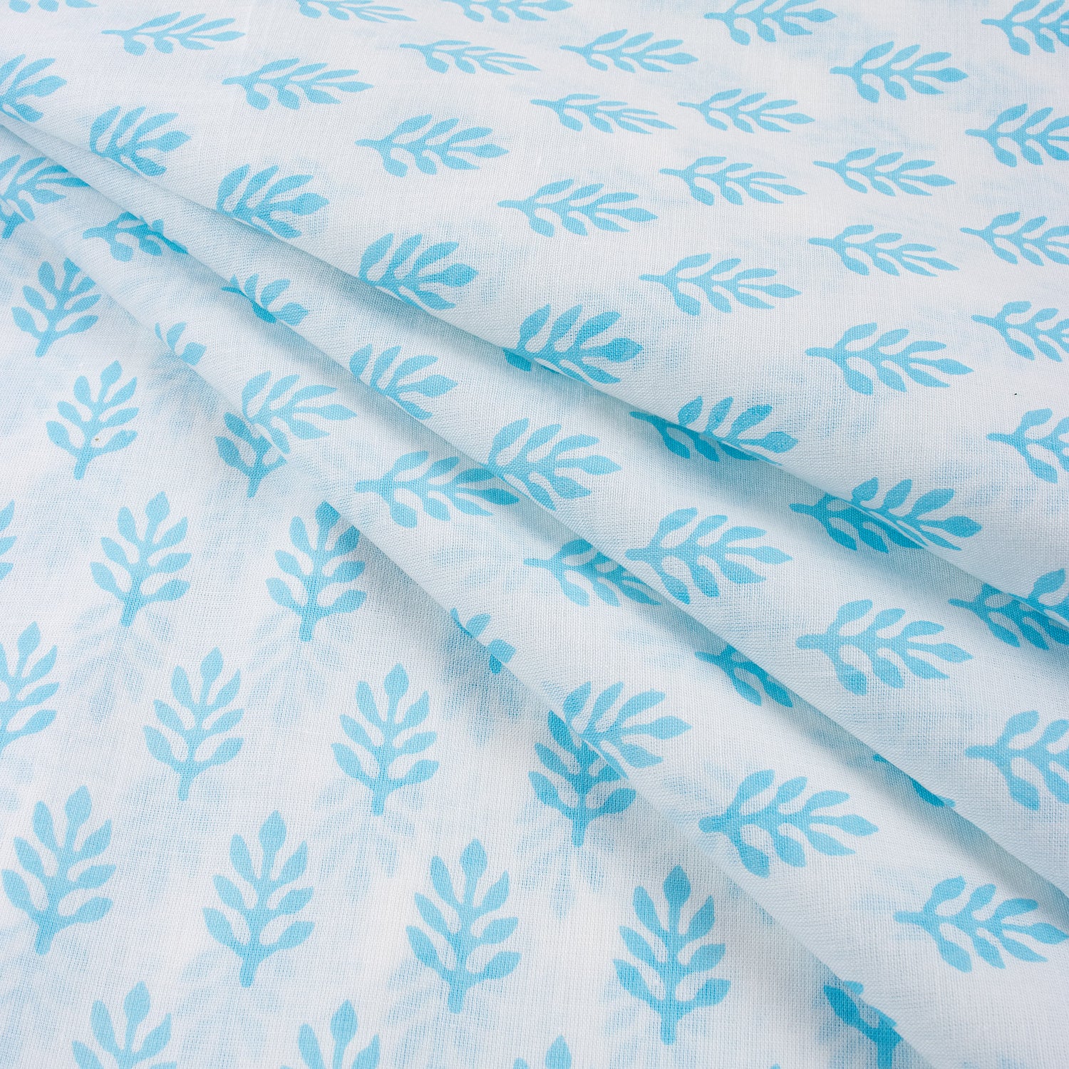 Blue Booti Hand Block Printed Running Fabric