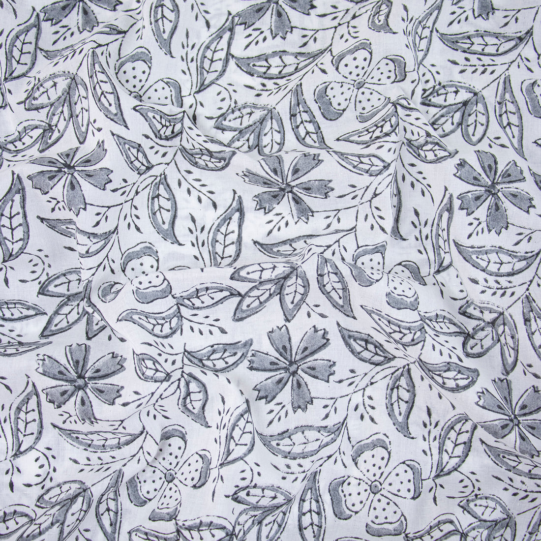 Jaipur Grey Cotton Fabric with Leaf Printed