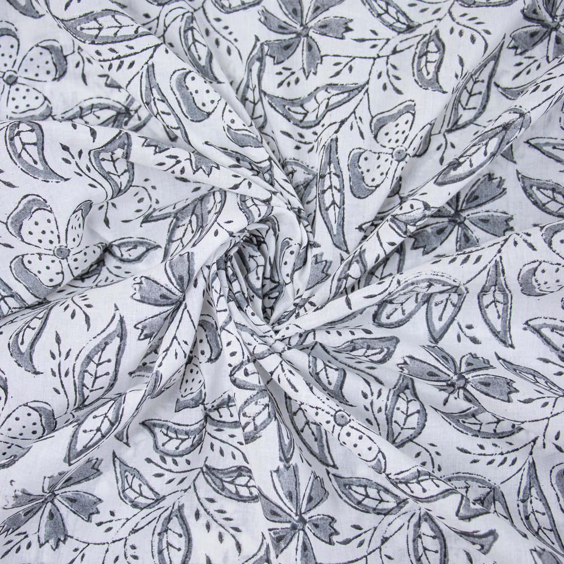 Jaipur Grey Cotton Fabric with Leaf Printed