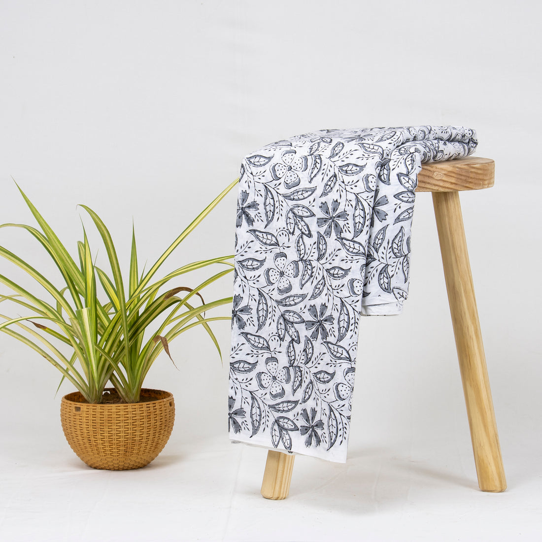 Jaipur Grey Cotton Fabric with Leaf Printed