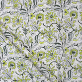 Green Floral Hand Block Printed Cotton Fabric