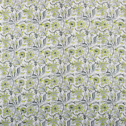 Green Floral Hand Block Printed Cotton Fabric