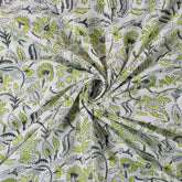 Green Floral Hand Block Printed Cotton Fabric