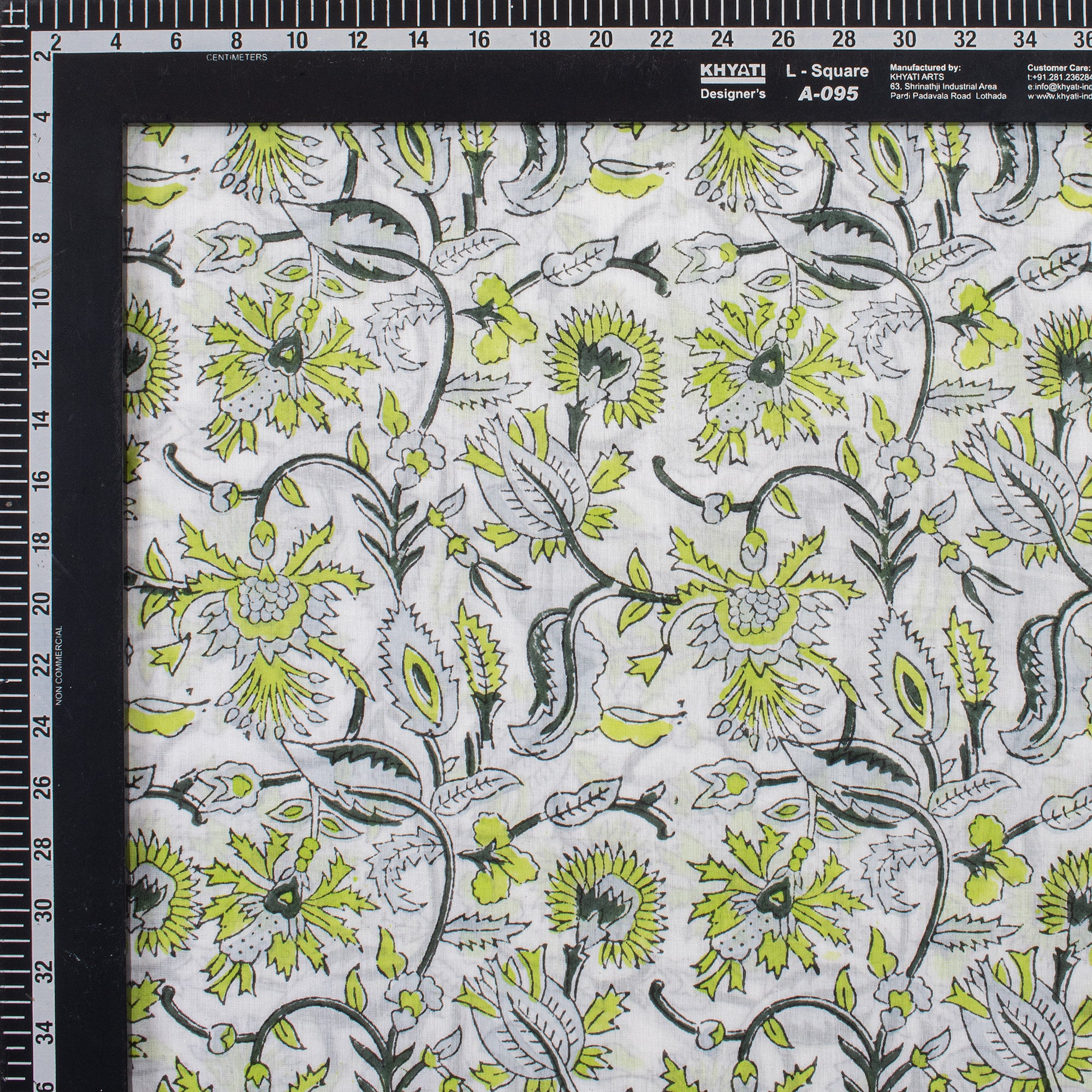 Green Floral Hand Block Printed Cotton Fabric