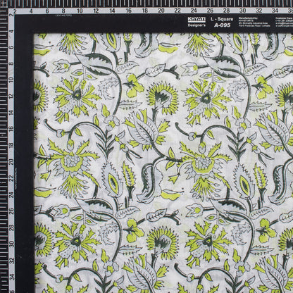 Green Floral Hand Block Printed Cotton Fabric