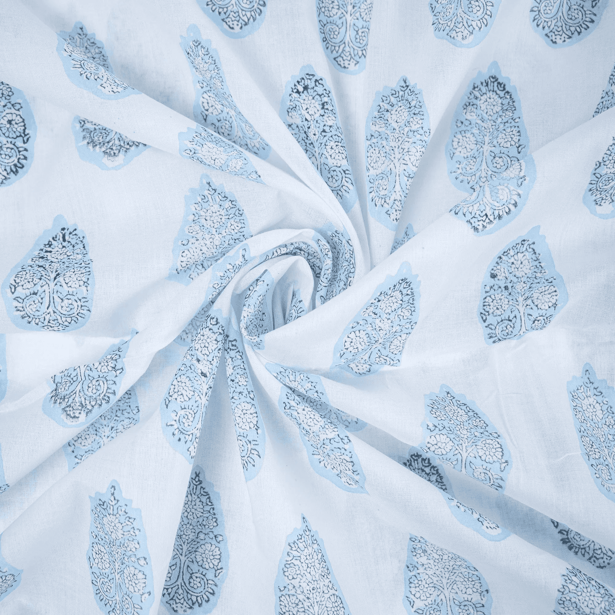 Leaf Hand Block Print Cotton Silk Fabric