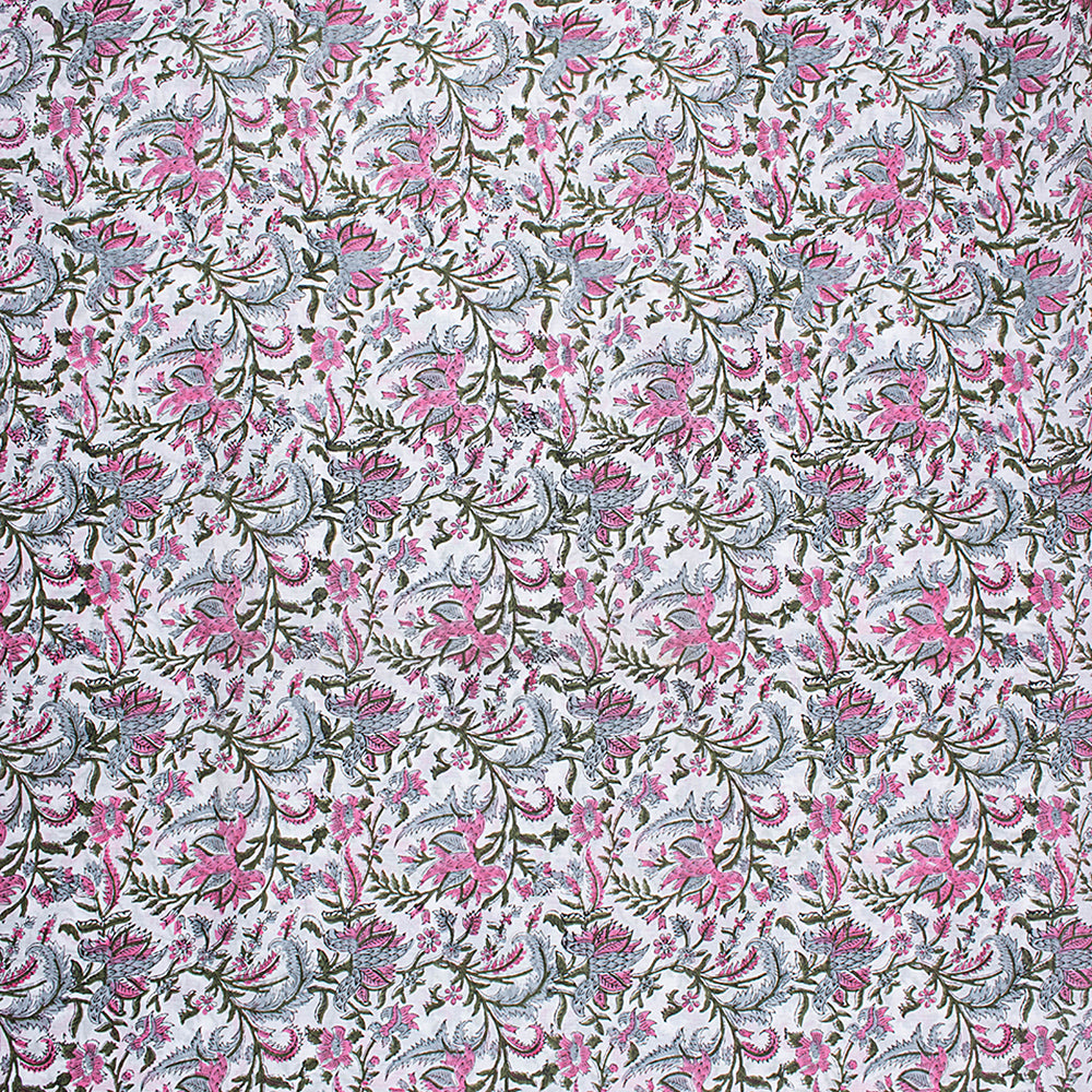 Pink Hand Dyed Floral Print Silk Cotton Fabric