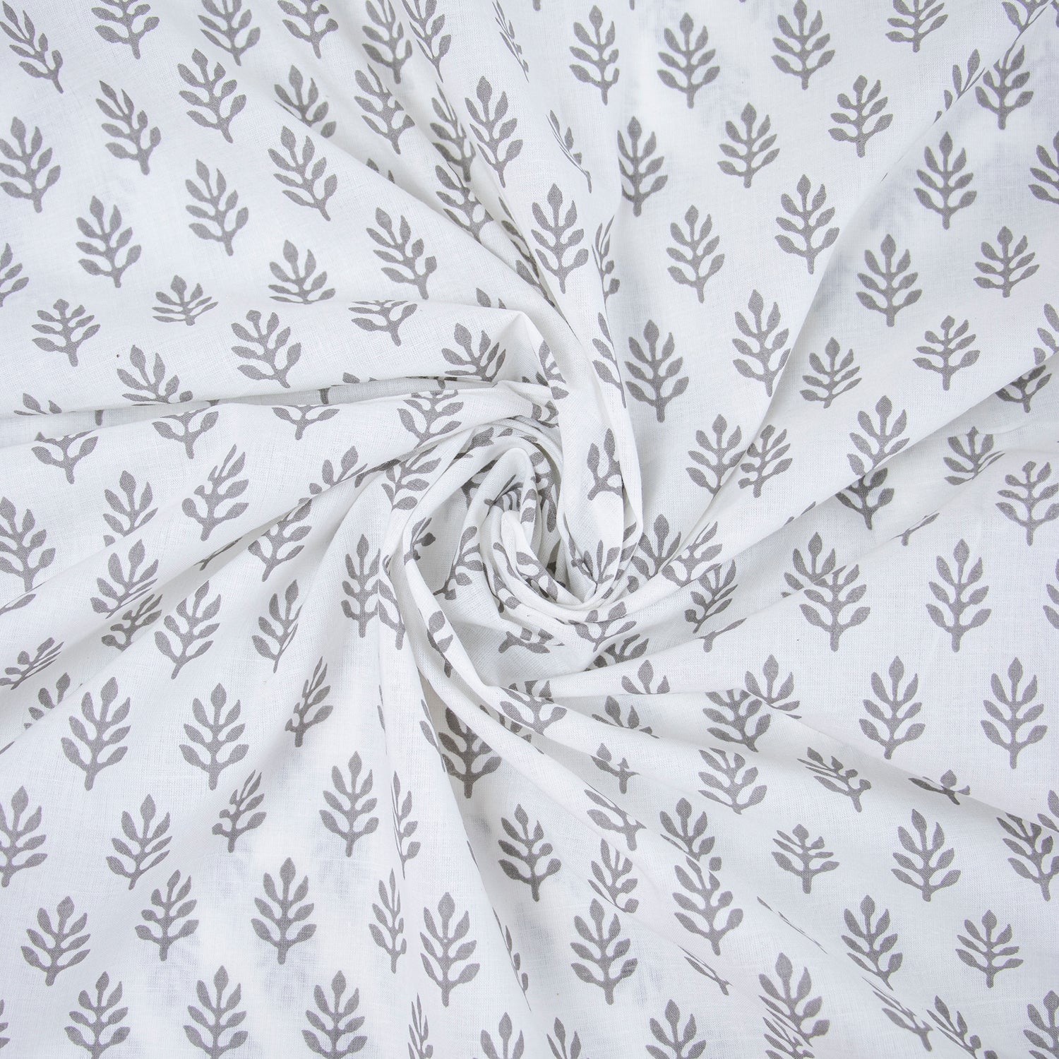 Hand Block Leaf Print Pure Cotton Running Fabric