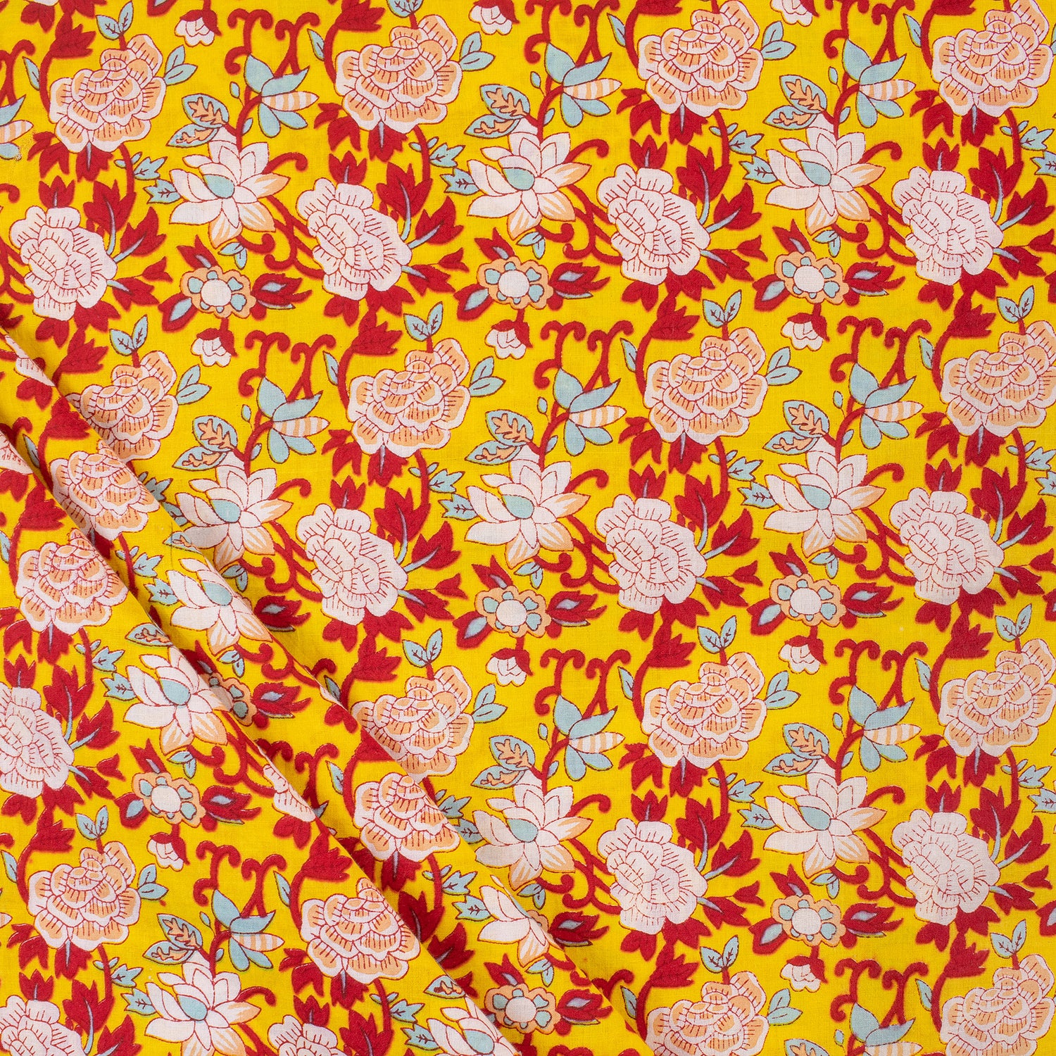 Multicolor Floral Indian Hand Block Printed Fabric