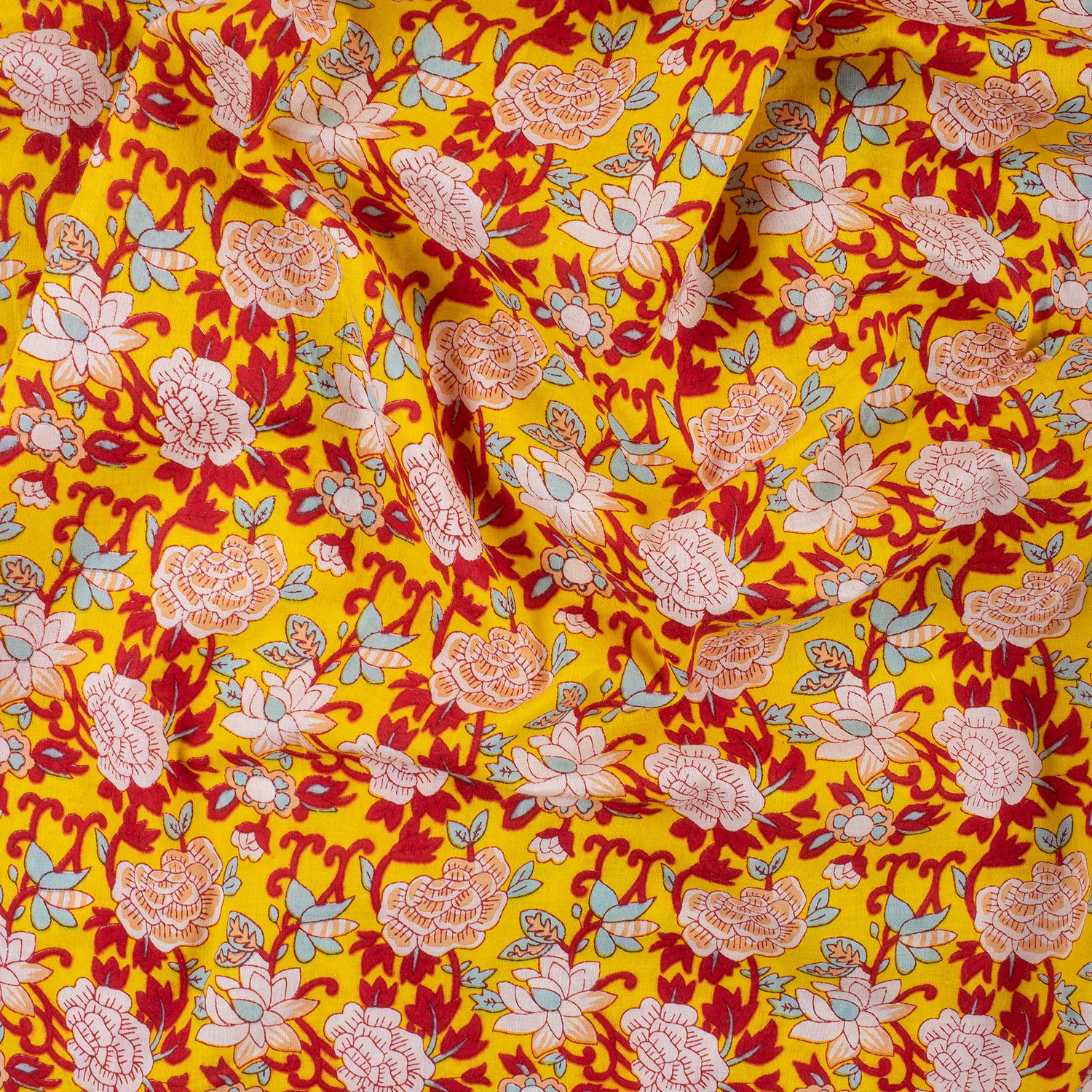 Multicolor Floral Indian Hand Block Printed Fabric