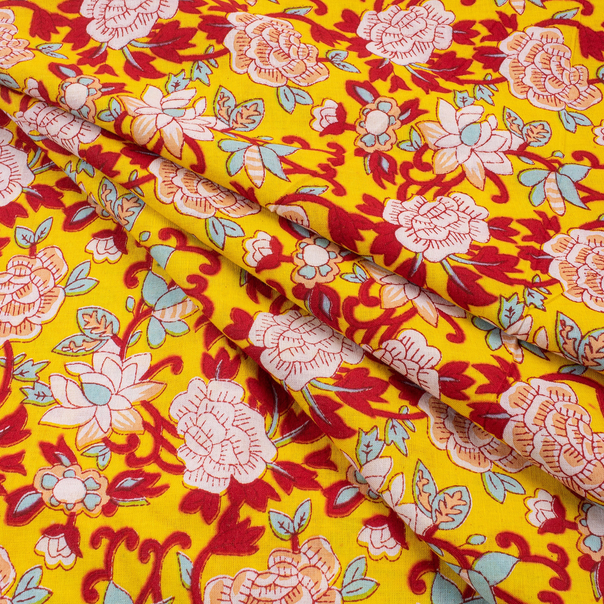 Multicolor Floral Indian Hand Block Printed Fabric