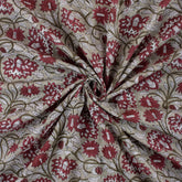 Red Floral Handmade Block Printed Fabric - Dress Material