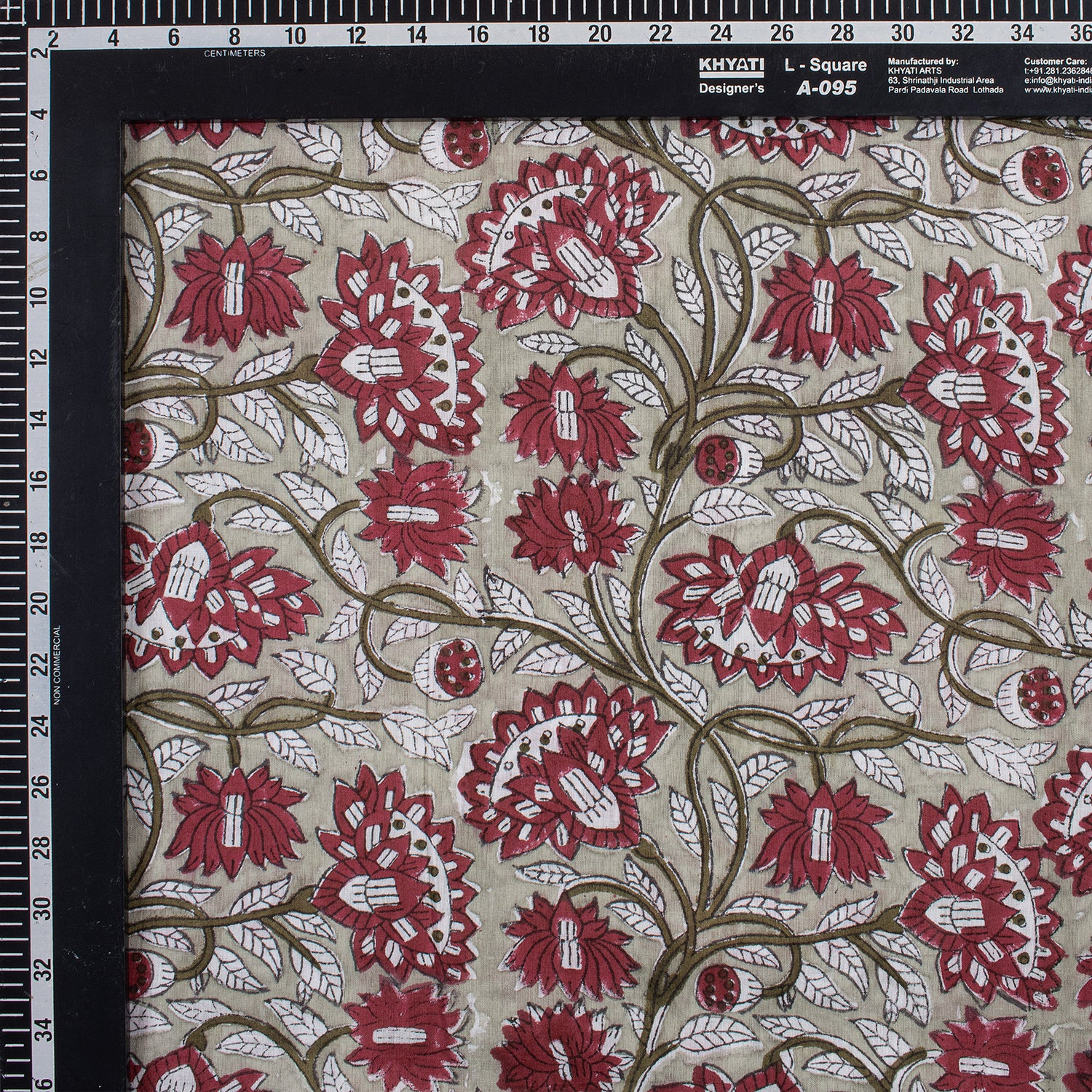 Red Floral Handmade Block Printed Fabric - Dress Material