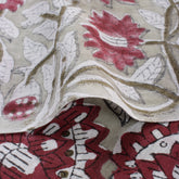 Red Floral Handmade Block Printed Fabric - Dress Material