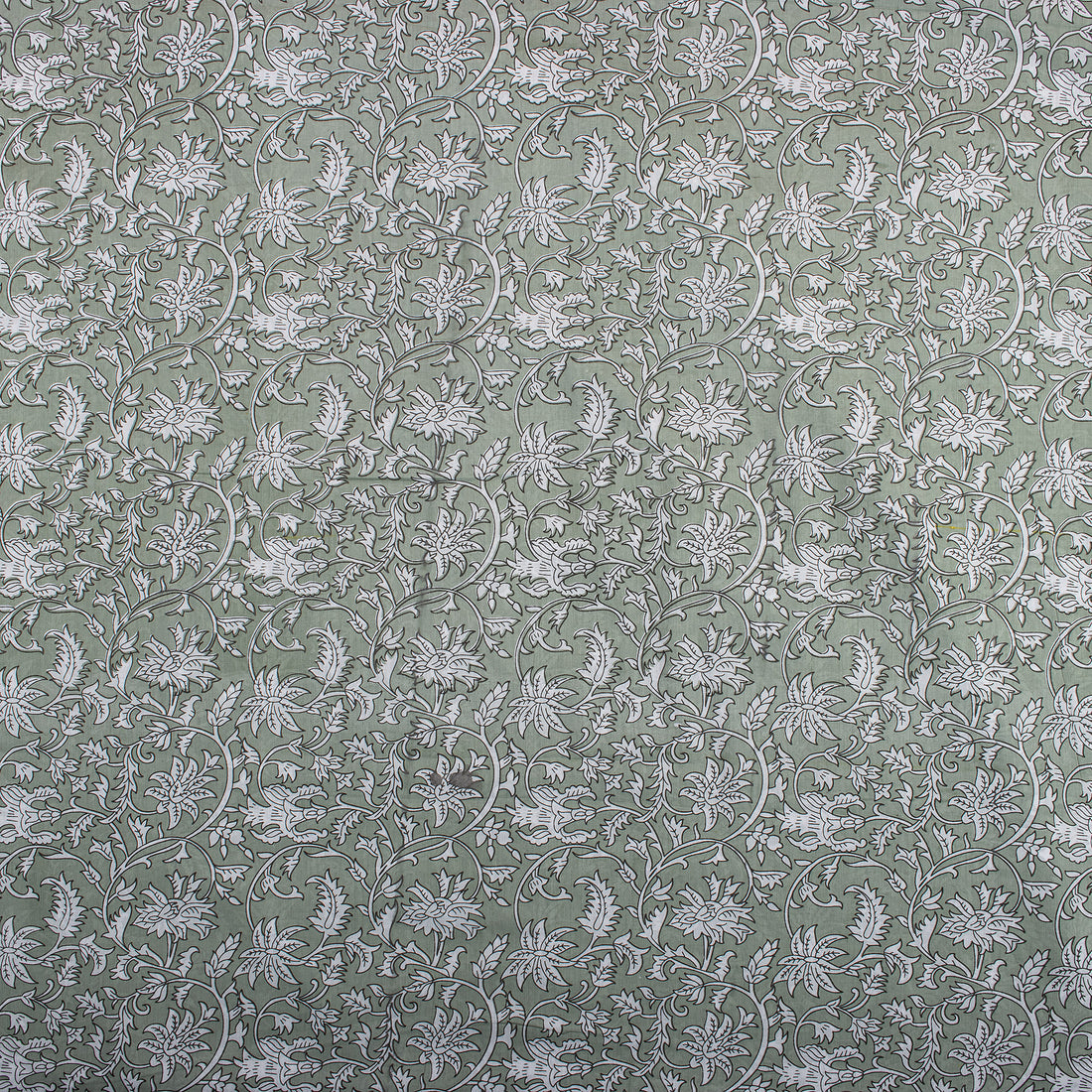 Olive Green Floral Hand Block Printed Pure Cotton Fabric