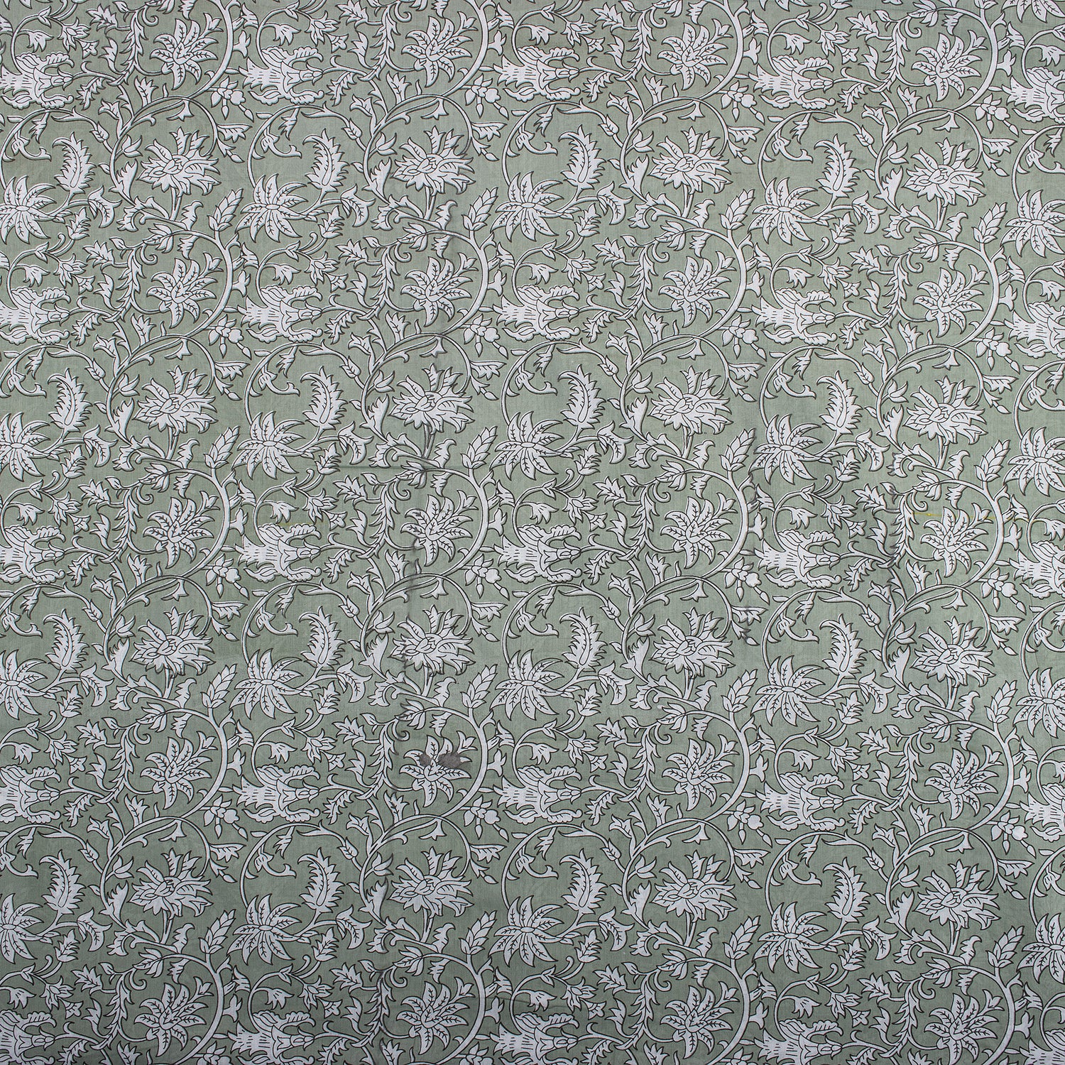 Olive Green Floral Hand Block Printed Pure Cotton Fabric