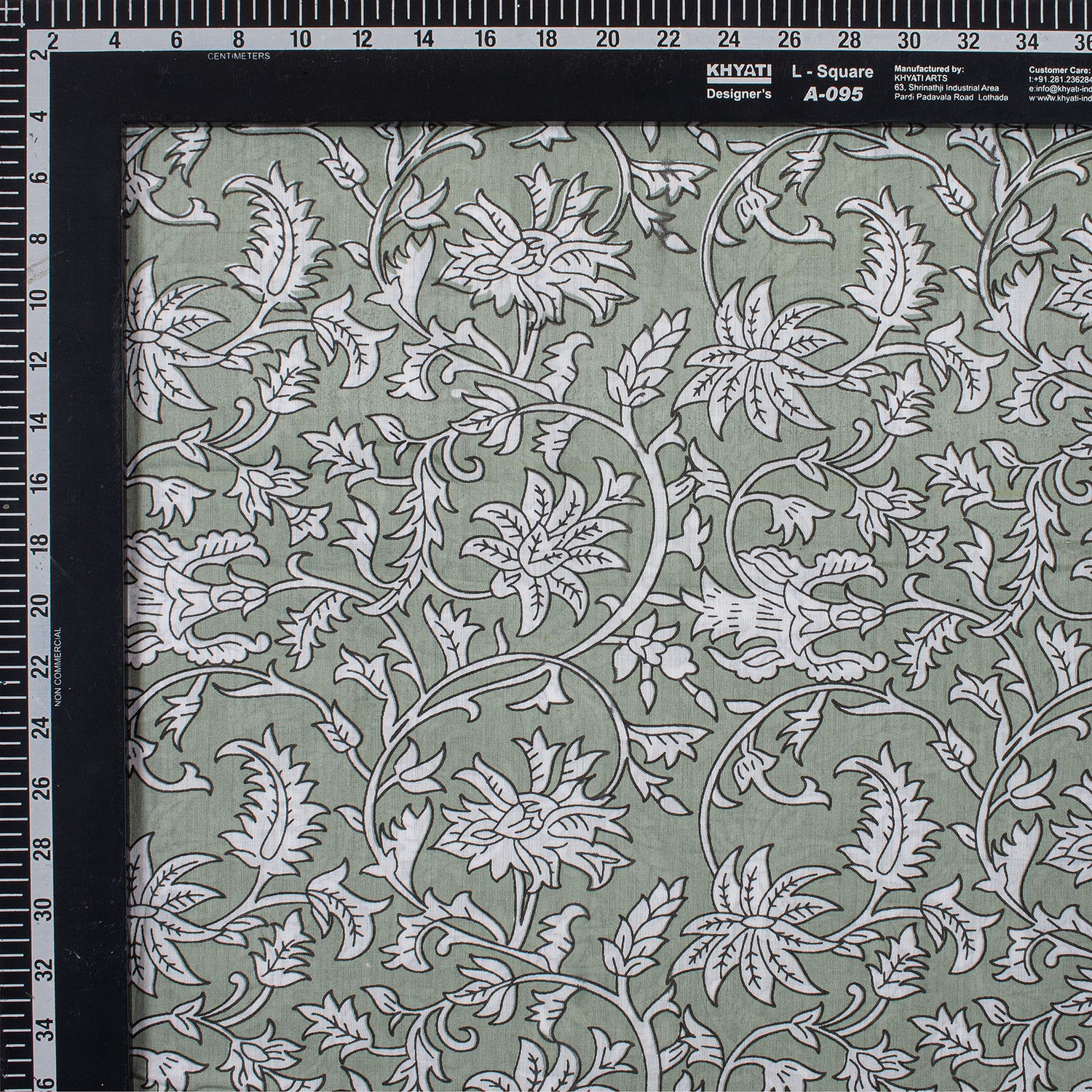 Olive Green Floral Hand Block Printed Pure Cotton Fabric