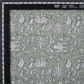 Olive Green Floral Hand Block Printed Pure Cotton Fabric