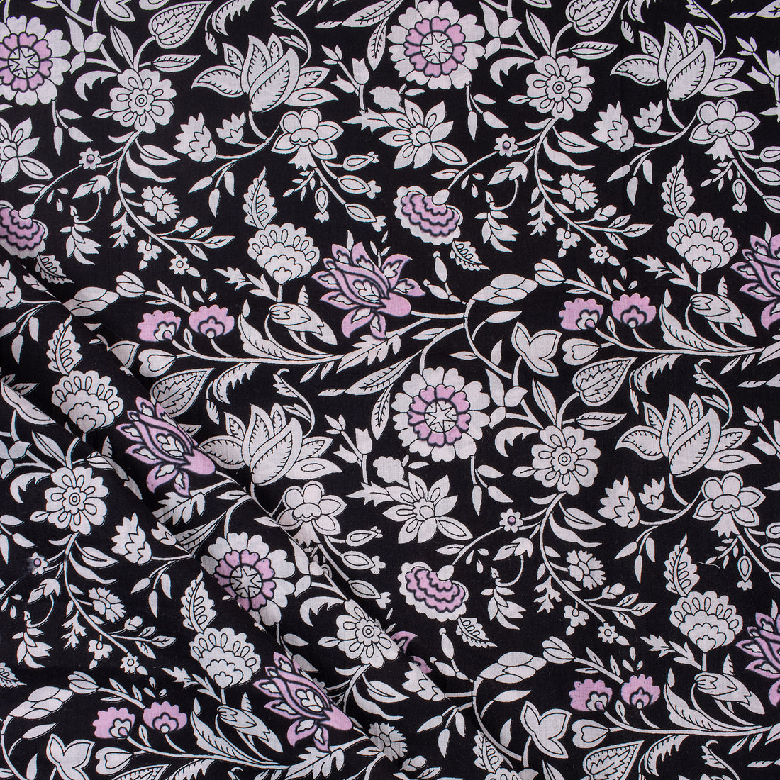 Indian Floral Hand Printed Cotton Fabric for Dress