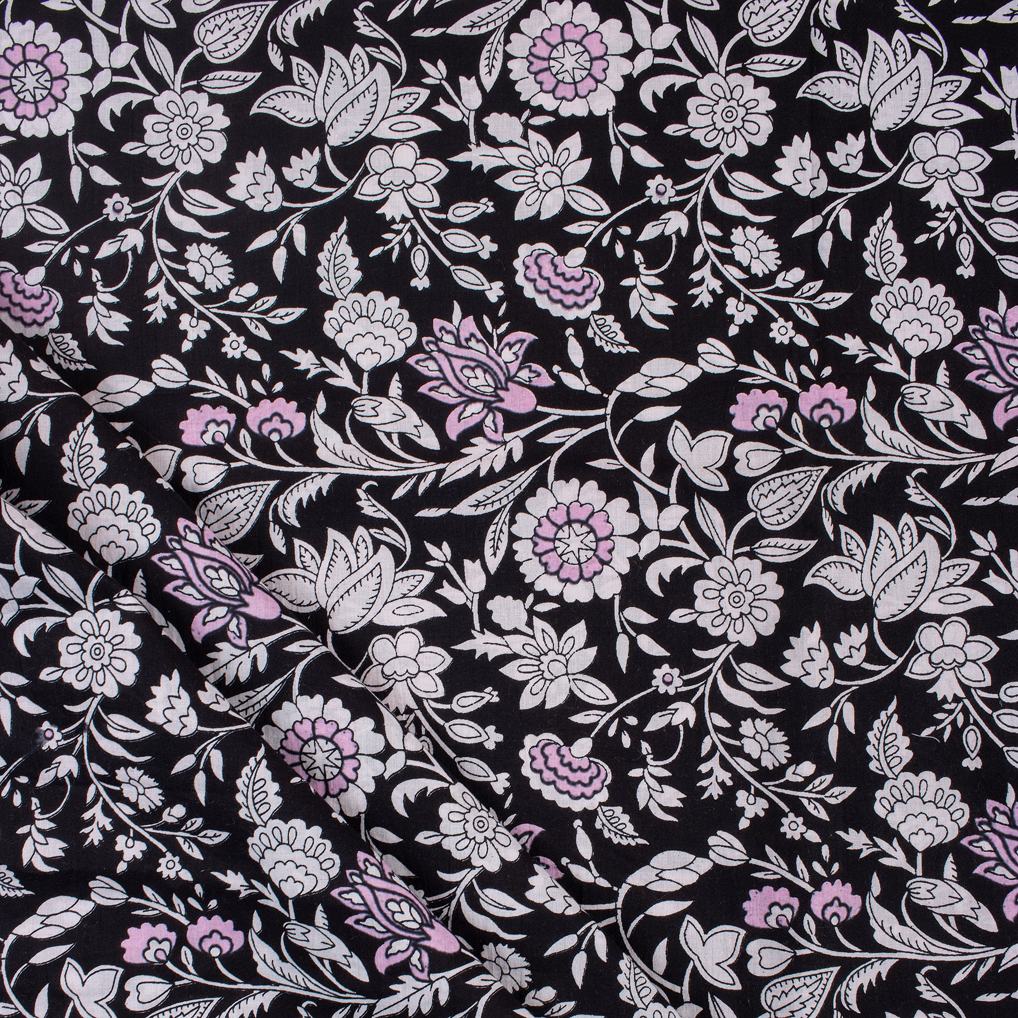 Indian Floral Hand Printed Cotton Fabric for Dress