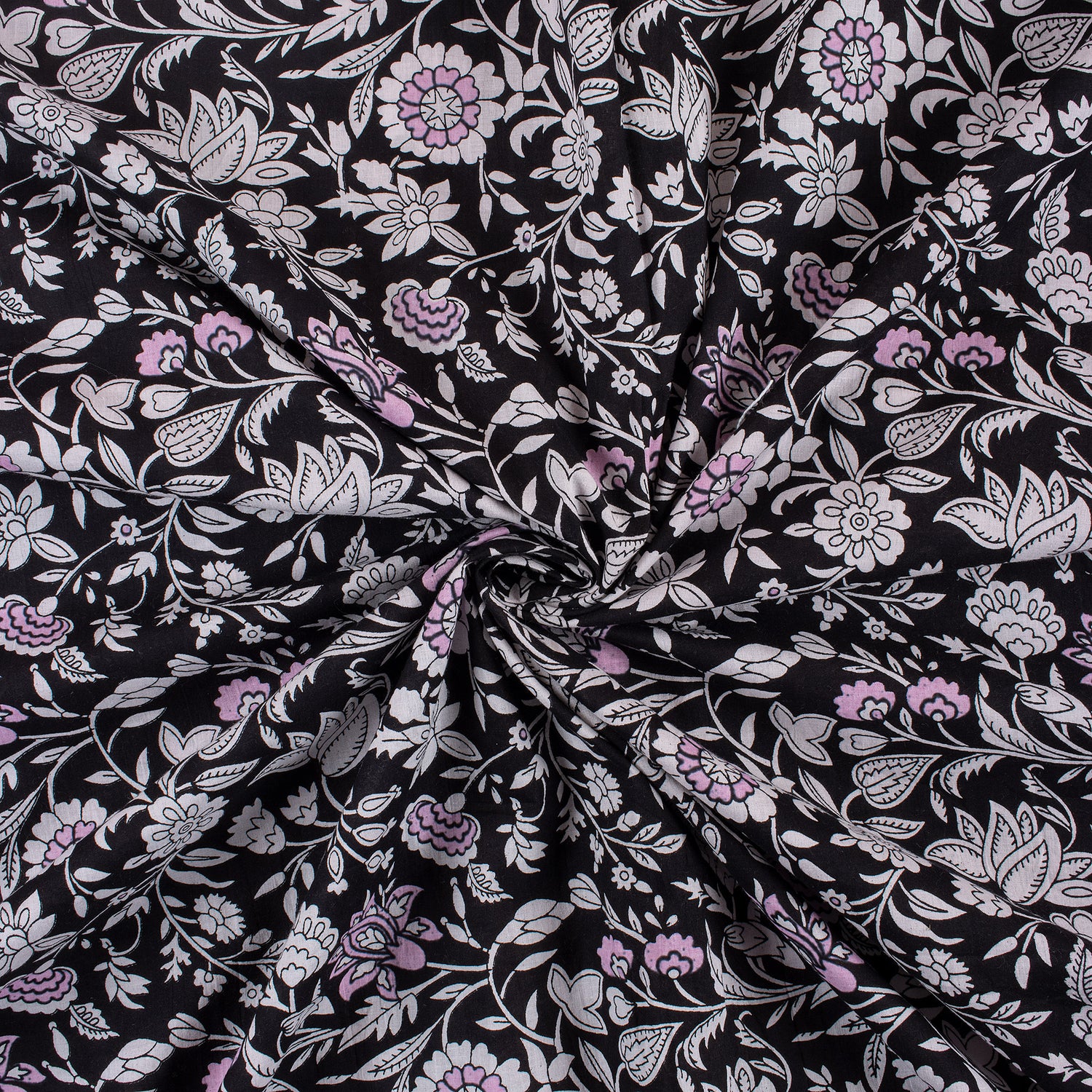 Indian Floral Hand Printed Cotton Fabric for Dress