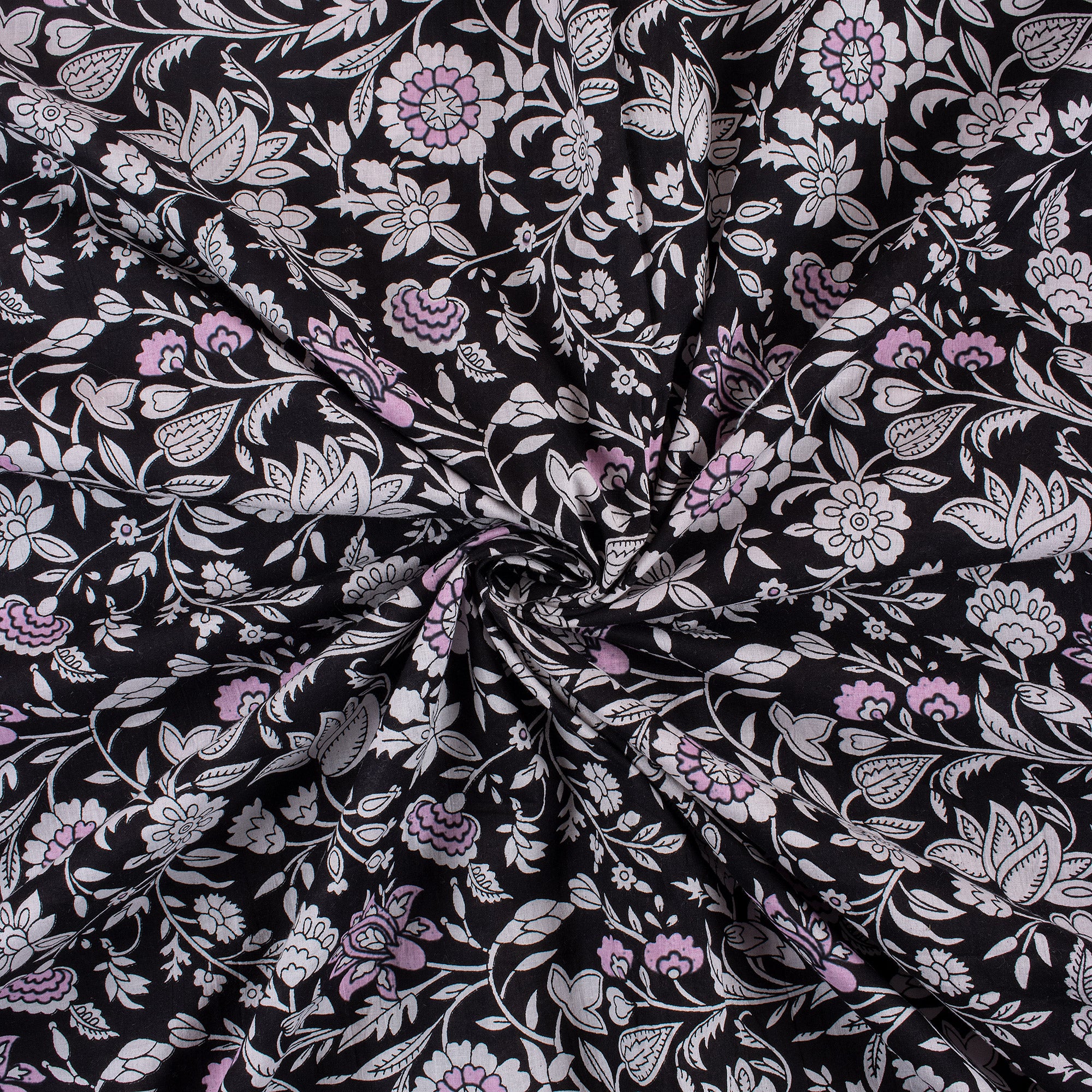 Indian Floral Hand Printed Cotton Fabric for Dress
