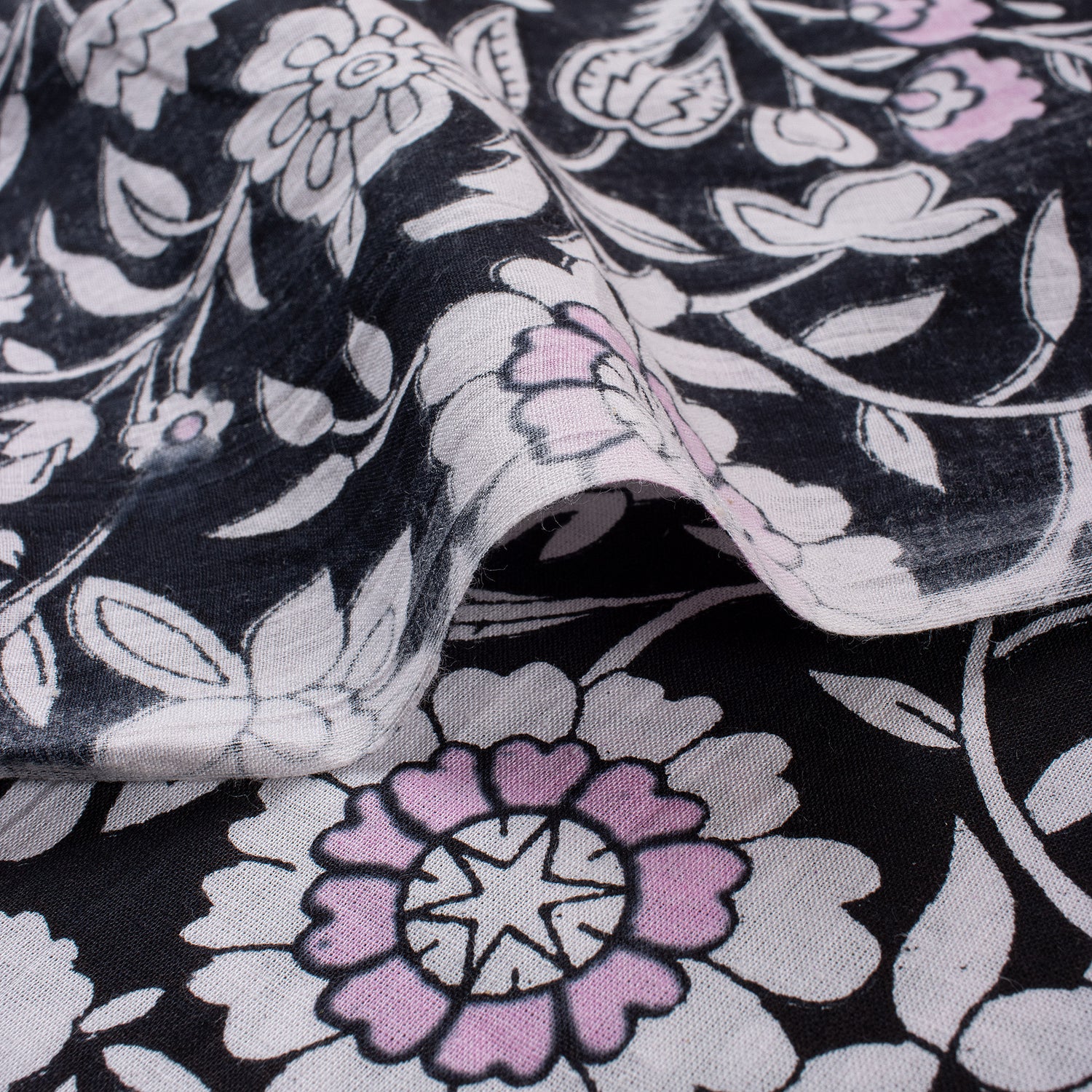 Indian Floral Hand Printed Cotton Fabric for Dress