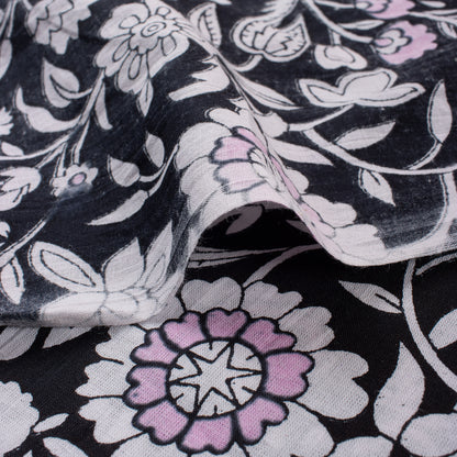 Indian Floral Hand Printed Cotton Fabric for Dress