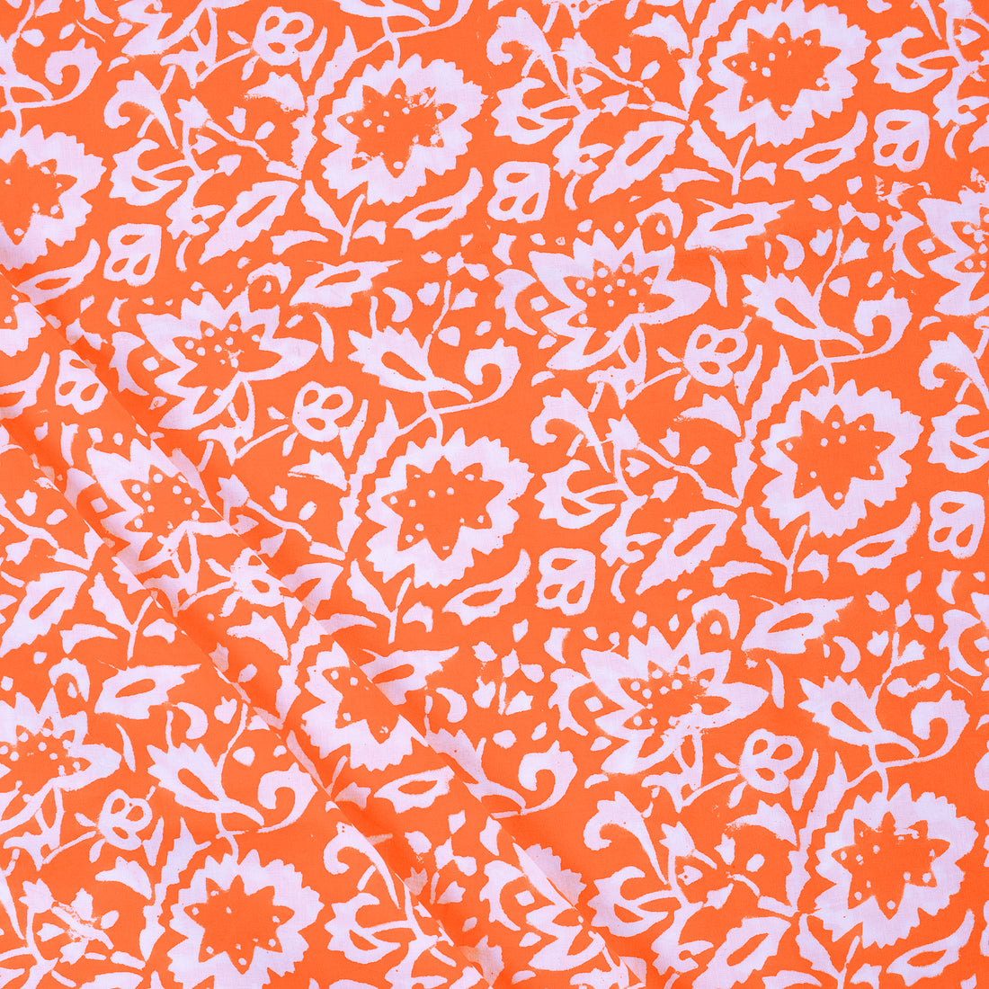 New Floral Printed Handmade Orange Fabric