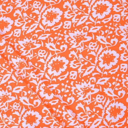 New Floral Printed Handmade Orange Fabric