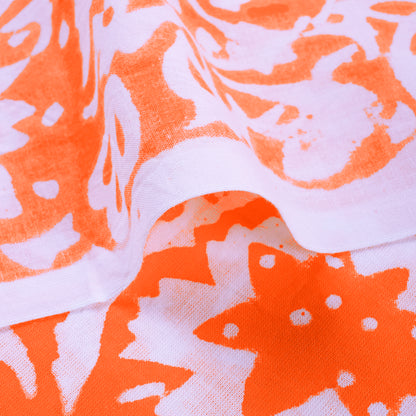 New Floral Printed Handmade Orange Fabric