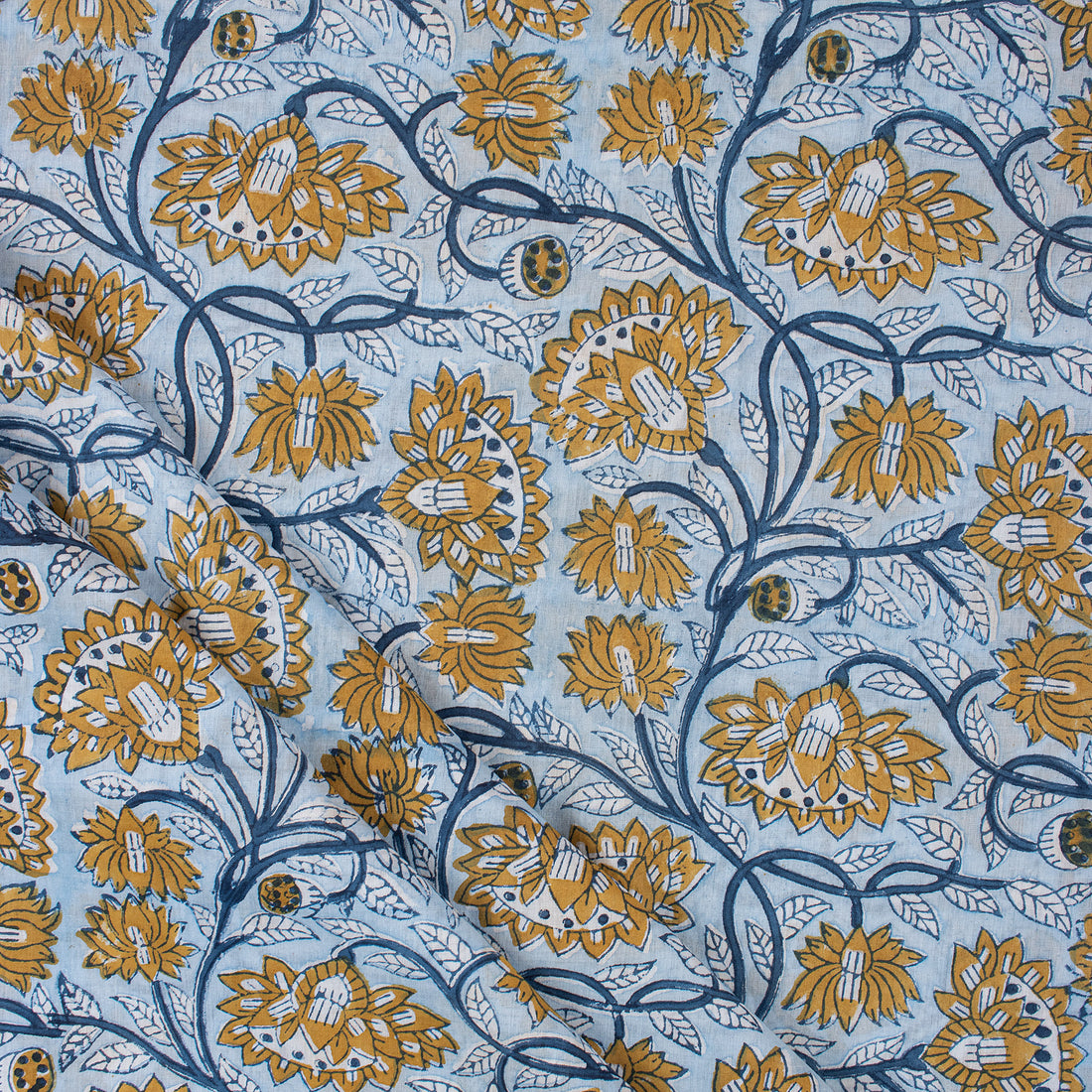 Organic Cotton Floral Jaal Hand Block Printed Fabric