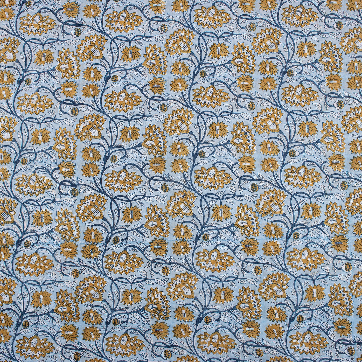Organic Cotton Floral Jaal Hand Block Printed Fabric