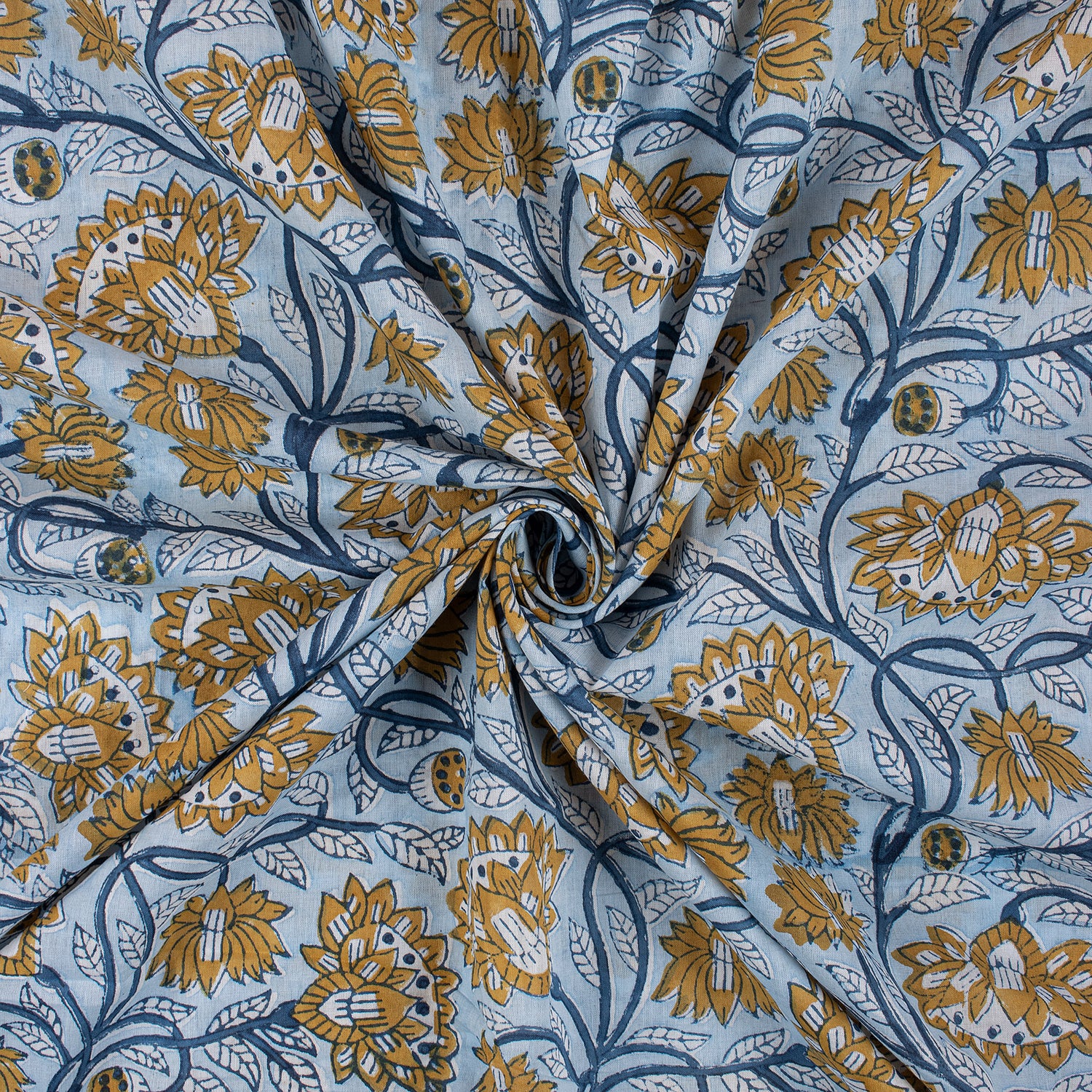 Organic Cotton Floral Jaal Hand Block Printed Fabric