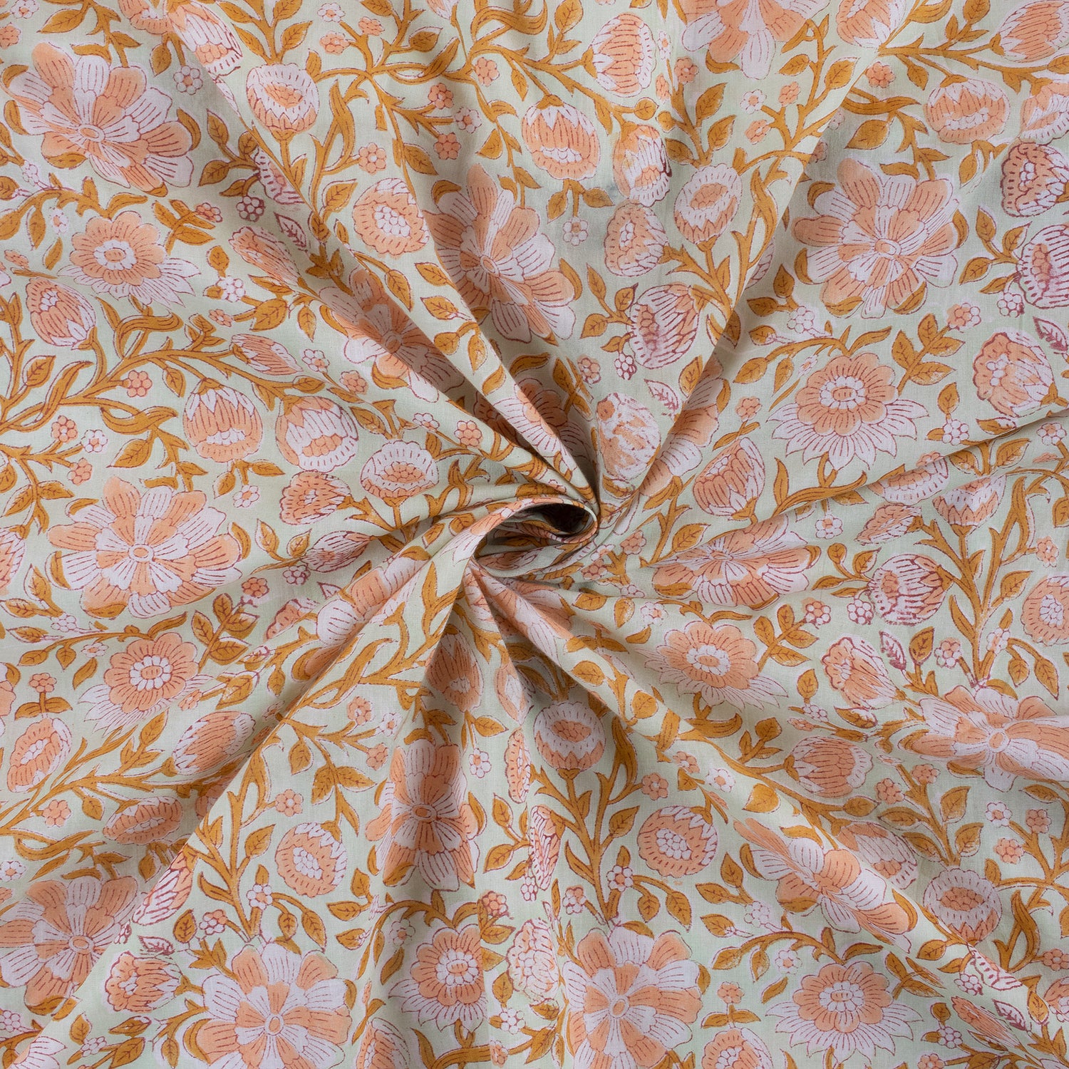 Trendy Hand Block Printed Pink Floral Cotton Fabric