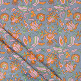 Orange Floral Hand Block Printed Fabric for Daily Wear