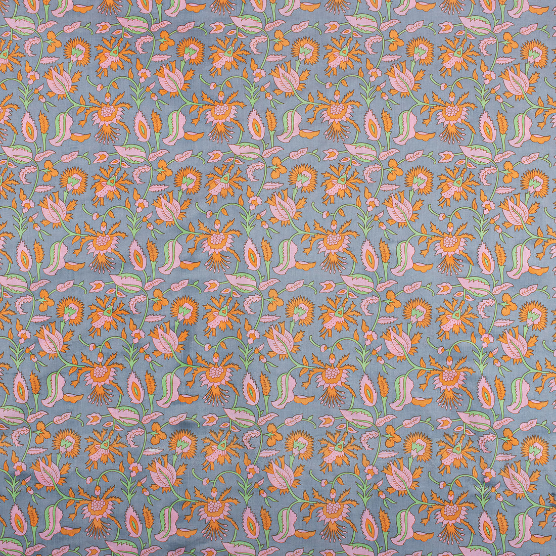 Orange Floral Hand Block Printed Fabric for Daily Wear