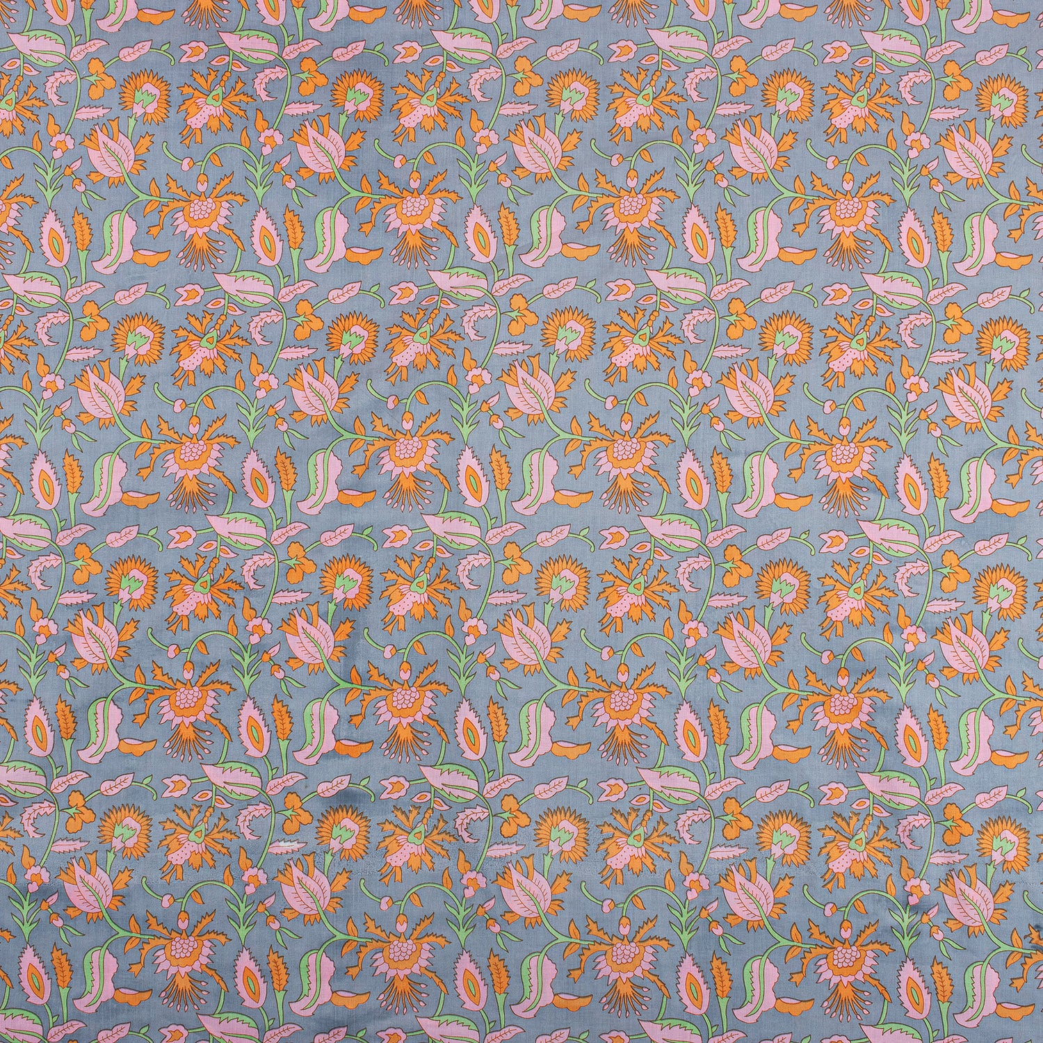Orange Floral Hand Block Printed Fabric for Daily Wear